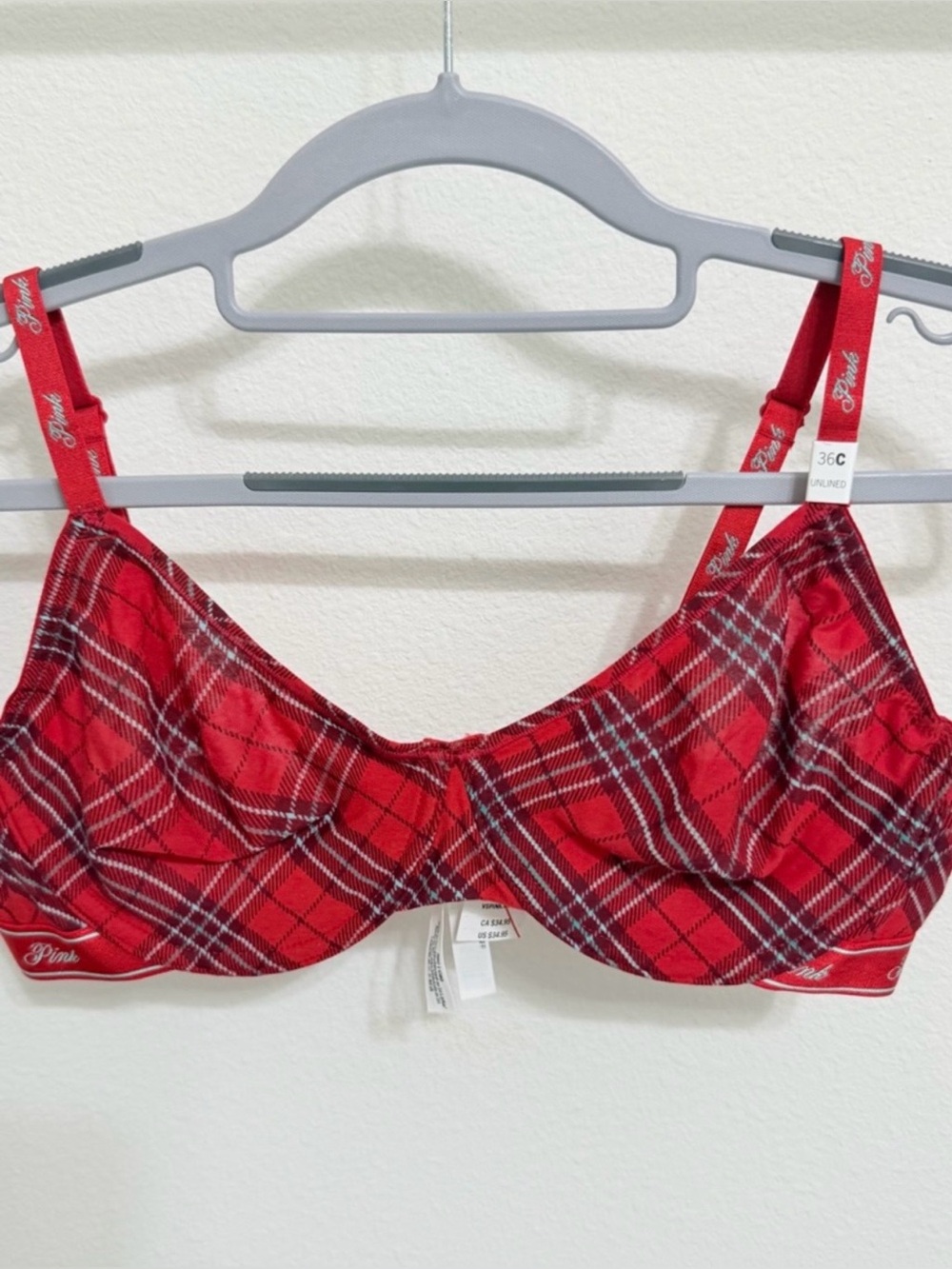PINK Victoria's Secret Red Plaid Underwire Bra